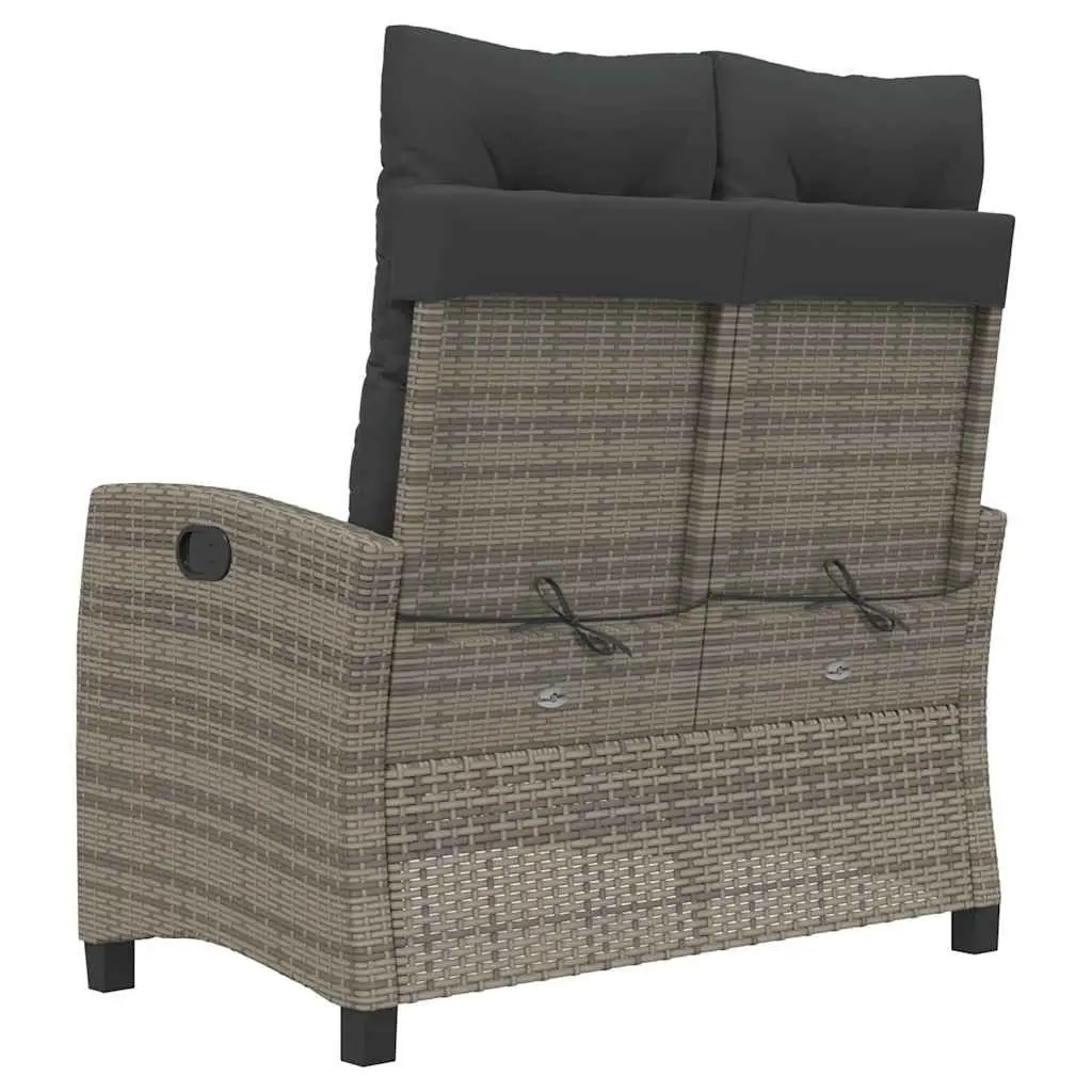 Reclining Garden Bench Grey Adjustable Backrest Outdoor Seating with Cushions