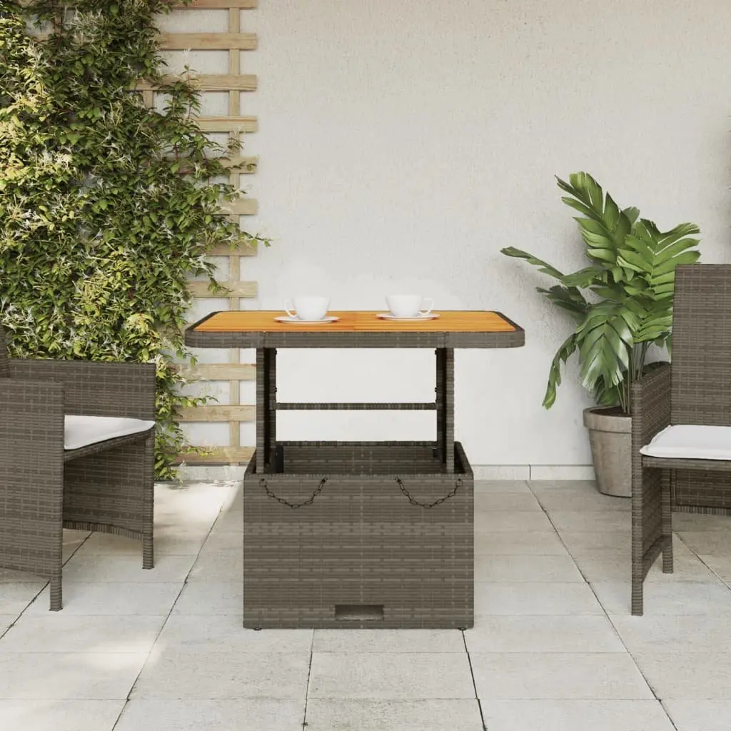 Garden Table Grey 80x80x71cm Adjustable Height PE Rattan Acacia Wood Top