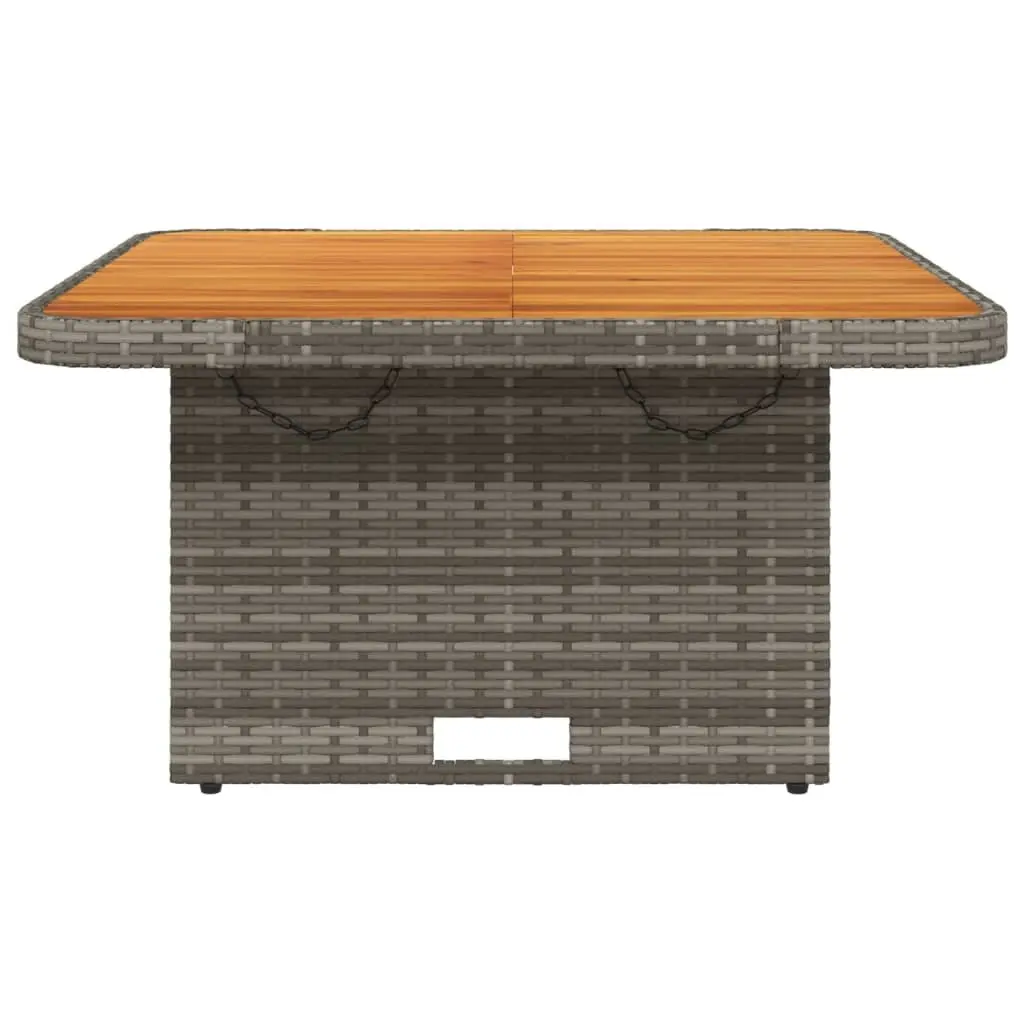 Garden Table Grey 80x80x71cm Adjustable Height PE Rattan Acacia Wood Top