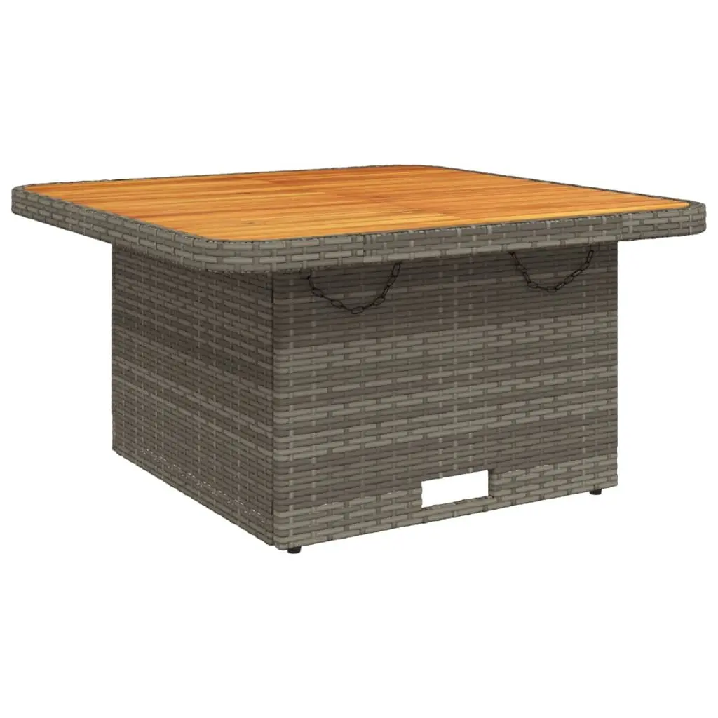 Garden Table Grey 80x80x71cm Adjustable Height PE Rattan Acacia Wood Top
