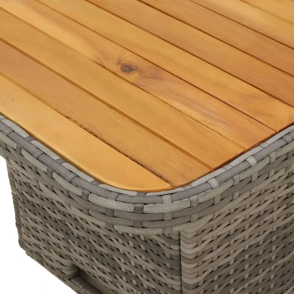 Garden Table Grey 80x80x71cm Adjustable Height PE Rattan Acacia Wood Top