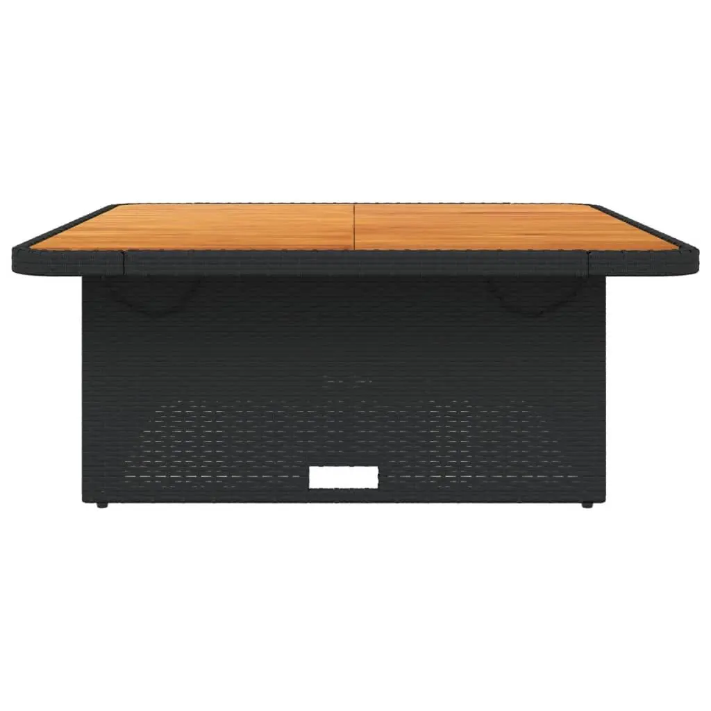 Garden Table Black 110x110x71 cm Outdoor Furniture Poly Rattan Acacia Wood Top