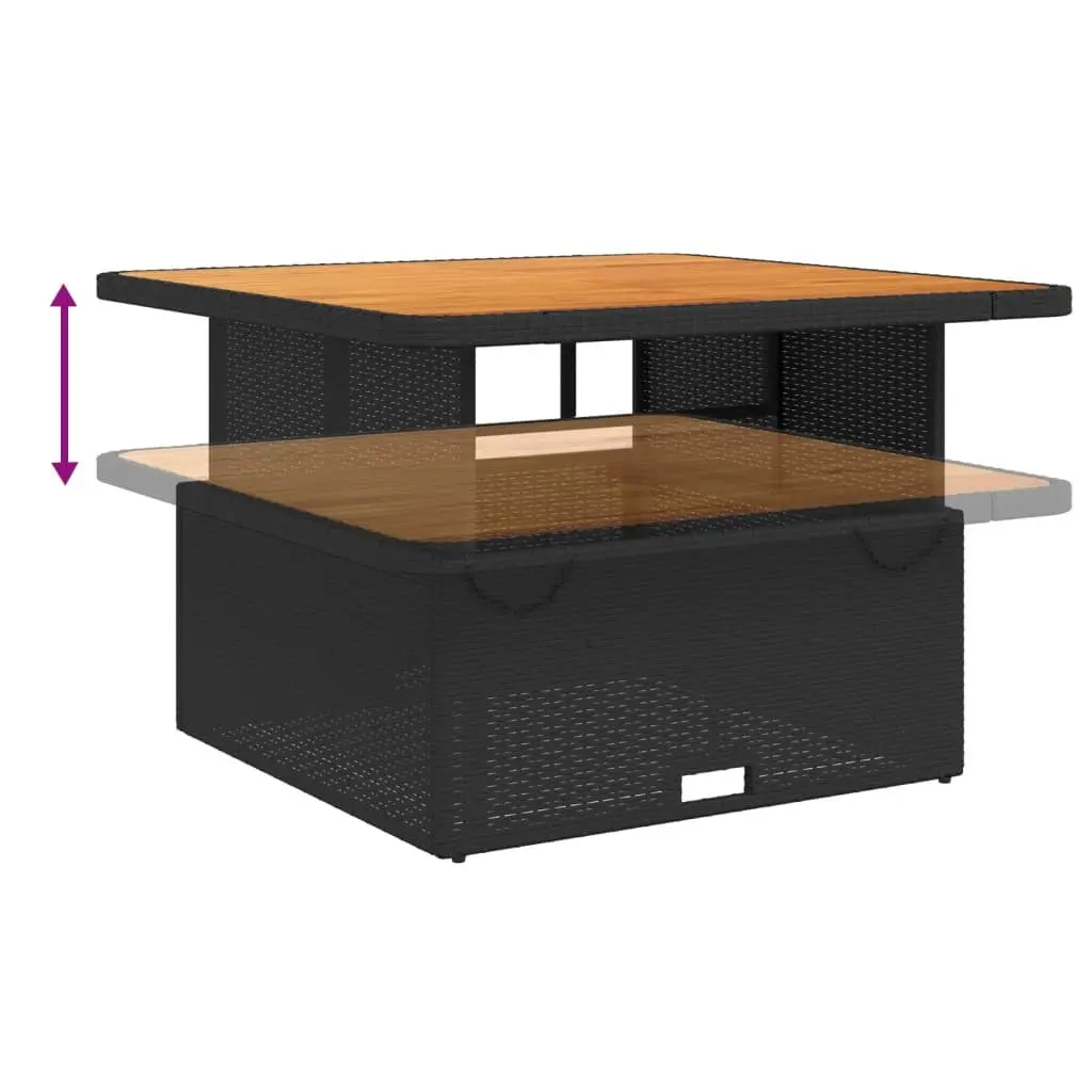 Garden Table Black 110x110x71 cm Outdoor Furniture Poly Rattan Acacia Wood Top