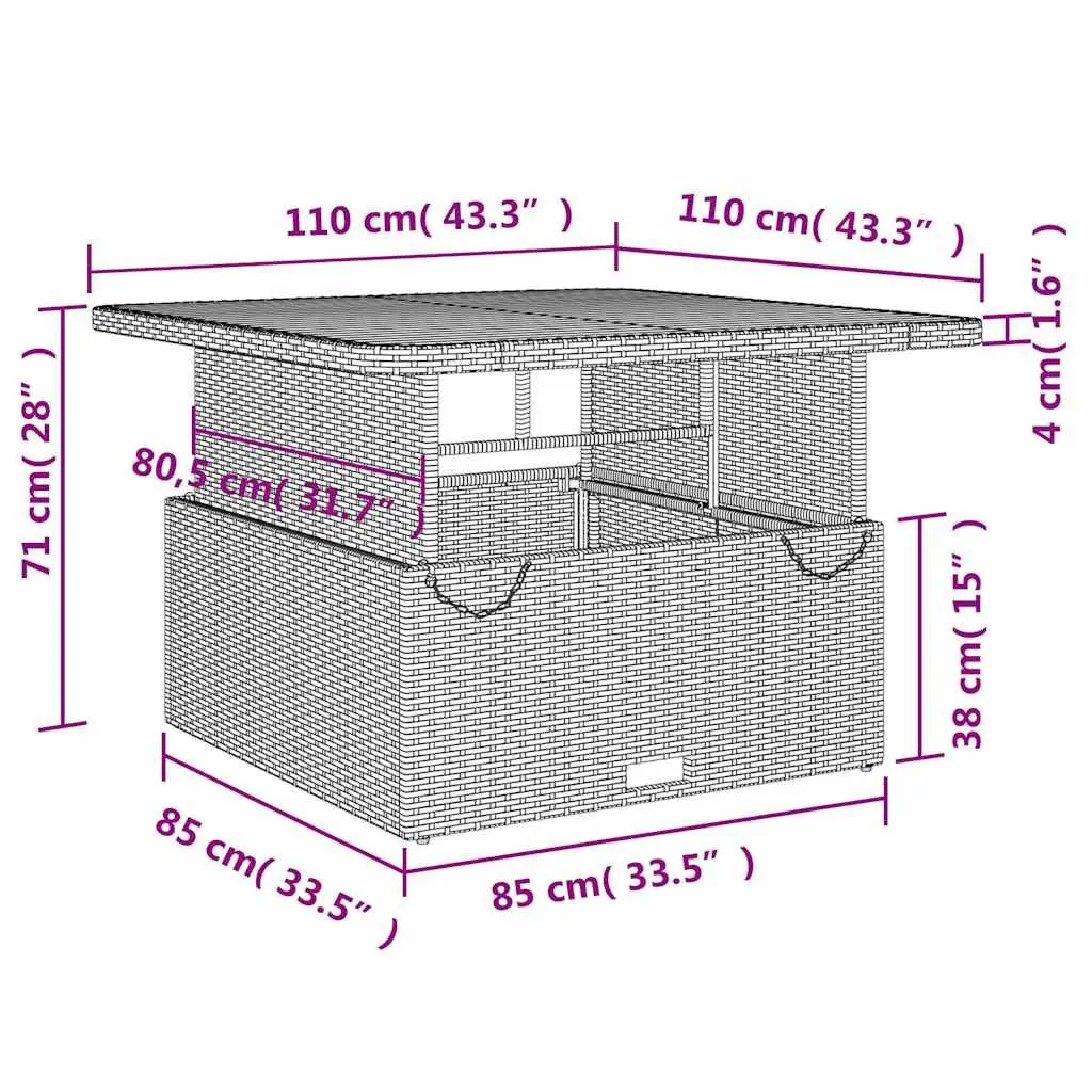 Grey Garden Table 110x110x71 cm Outdoor Use