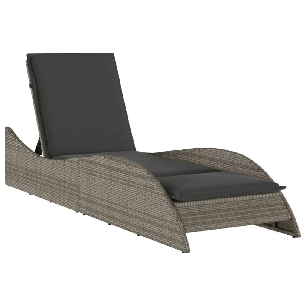 Sun Lounger Outdoor Garden Chair with Cushion Grey Adjustable Reclining Lounge