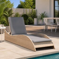 Sun Lounger with Cushion Beige Adjustable Backrest Outdoor Garden Furniture