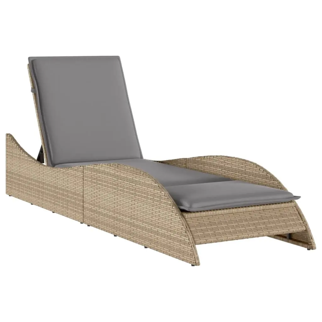 Sun Lounger with Cushion Beige Adjustable Backrest Outdoor Garden Furniture