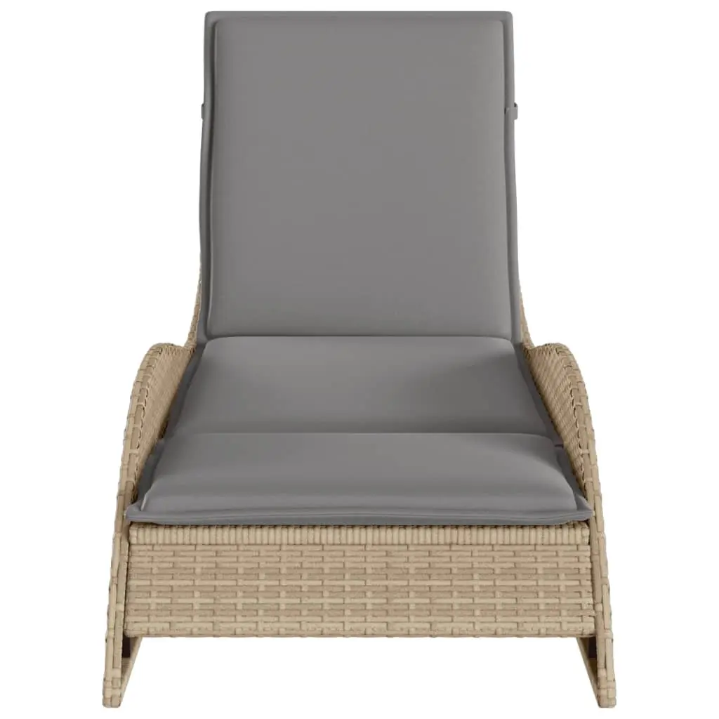 Sun Lounger with Cushion Beige Adjustable Backrest Outdoor Garden Furniture