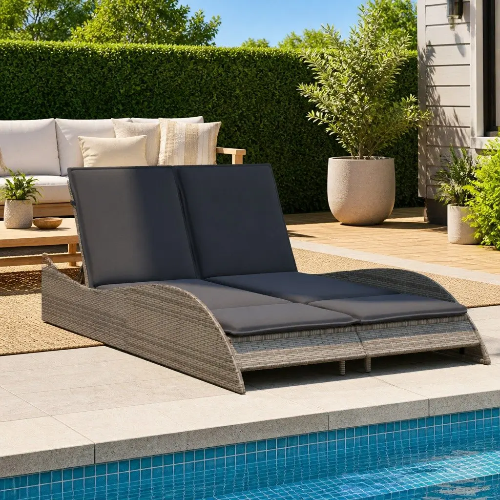 Sun Lounger Grey Adjustable Backrest Outdoor Garden Furniture