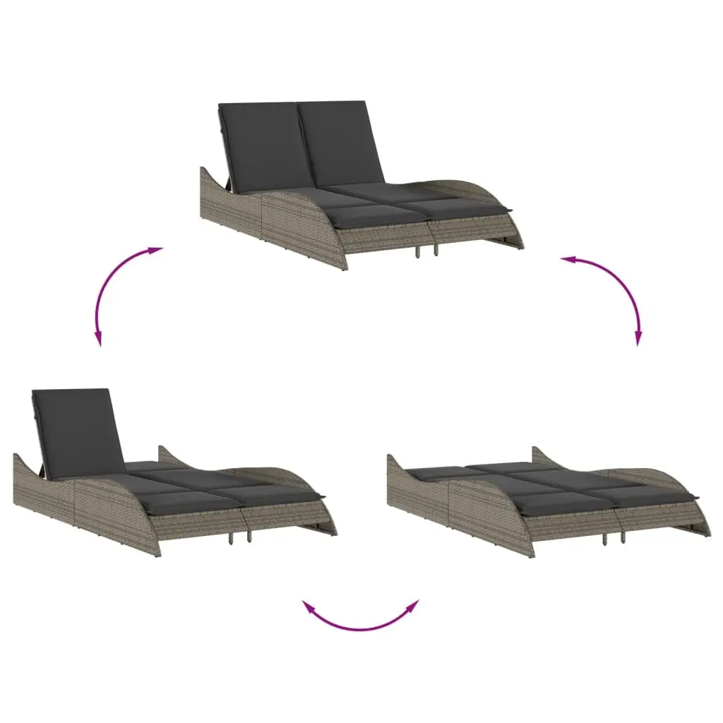 Sun Lounger Grey Adjustable Backrest Outdoor Garden Furniture