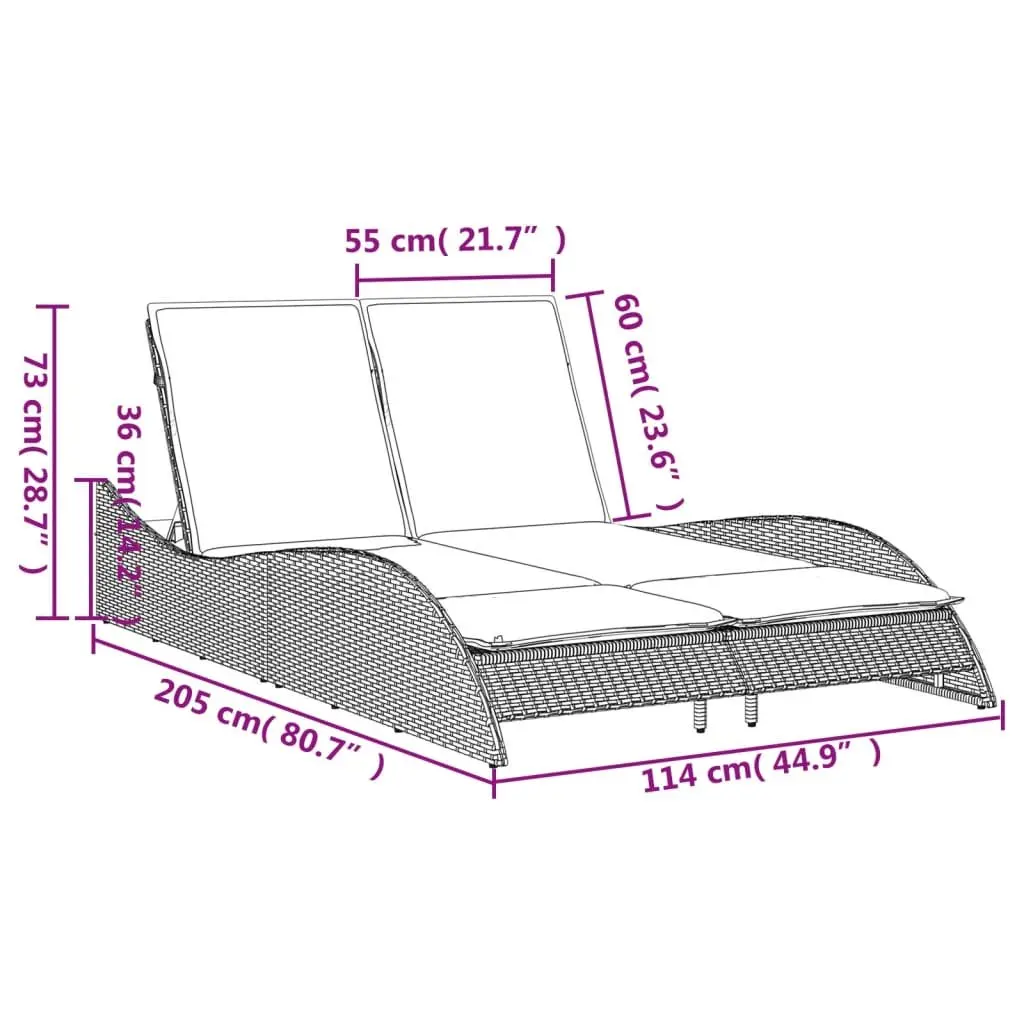 Sun Lounger Grey Adjustable Backrest Outdoor Garden Furniture