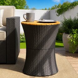 Drum-Shaped Garden Side Table in Black