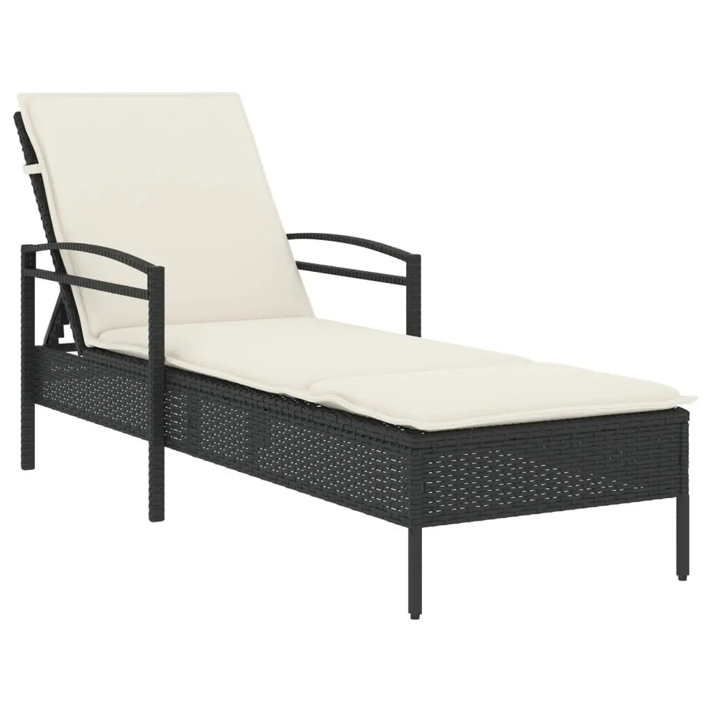 Sun Lounger Black Outdoor Reclining Chair Adjustable Backrest with Cushion