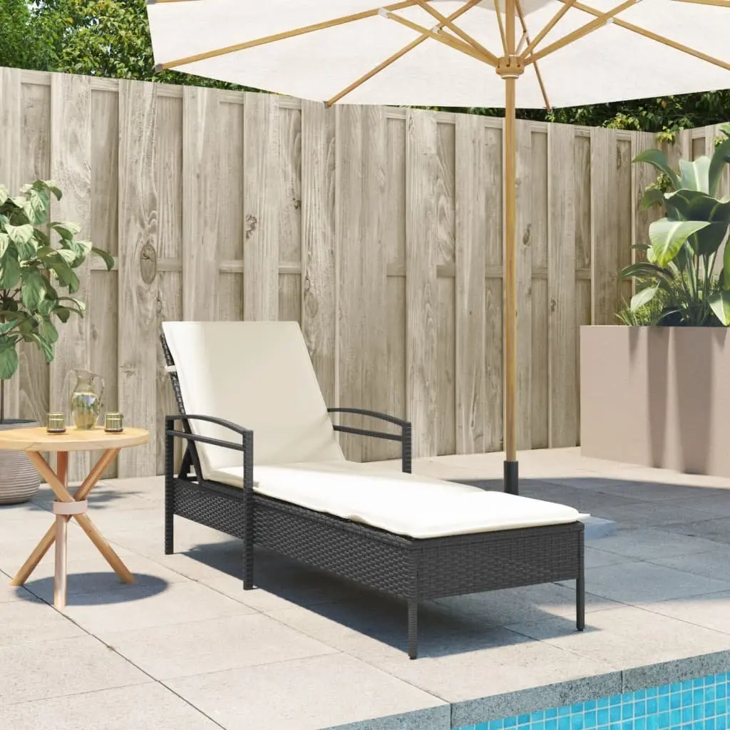 Sun Lounger Black Outdoor Reclining Chair Adjustable Backrest with Cushion