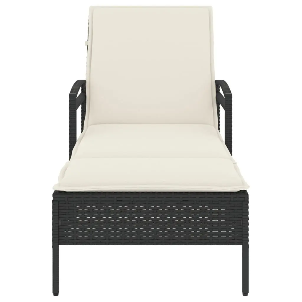 Sun Lounger Black Outdoor Reclining Chair Adjustable Backrest with Cushion