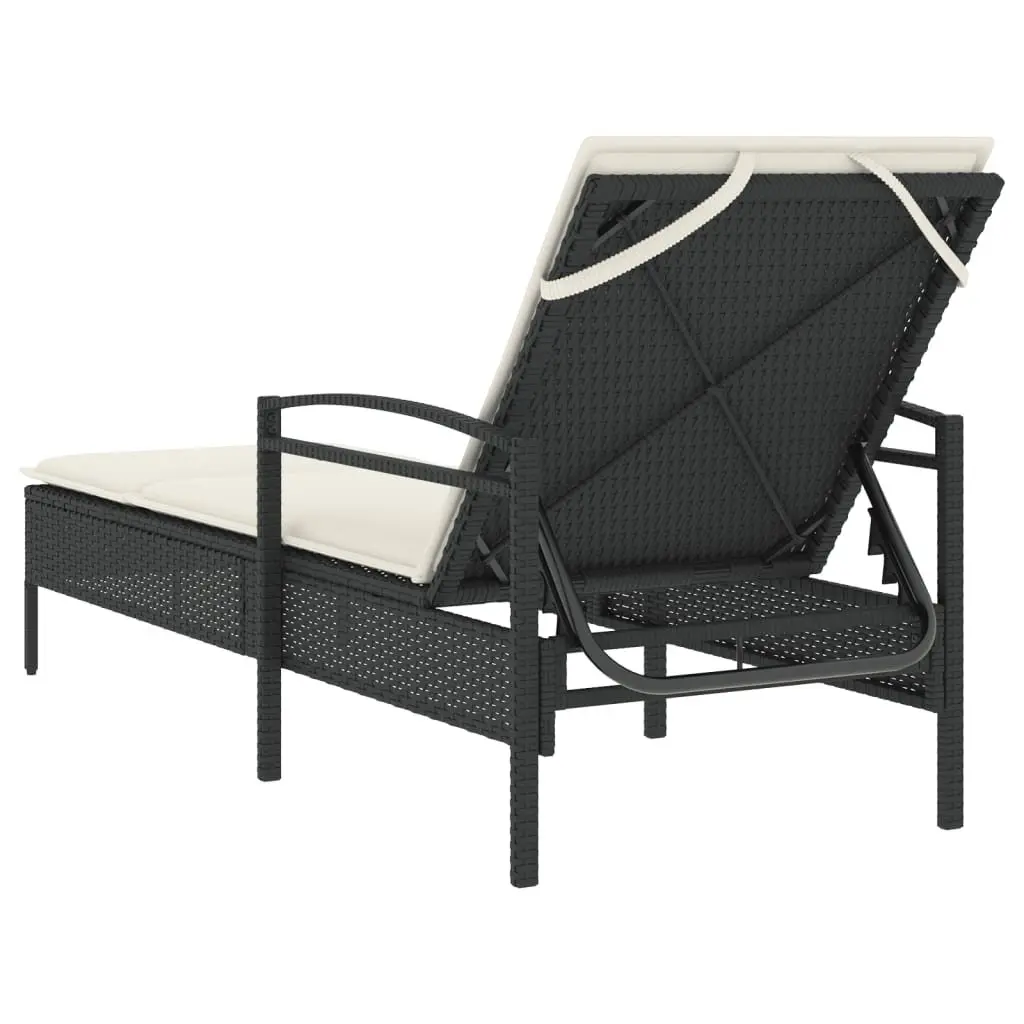 Sun Lounger Black Outdoor Reclining Chair Adjustable Backrest with Cushion