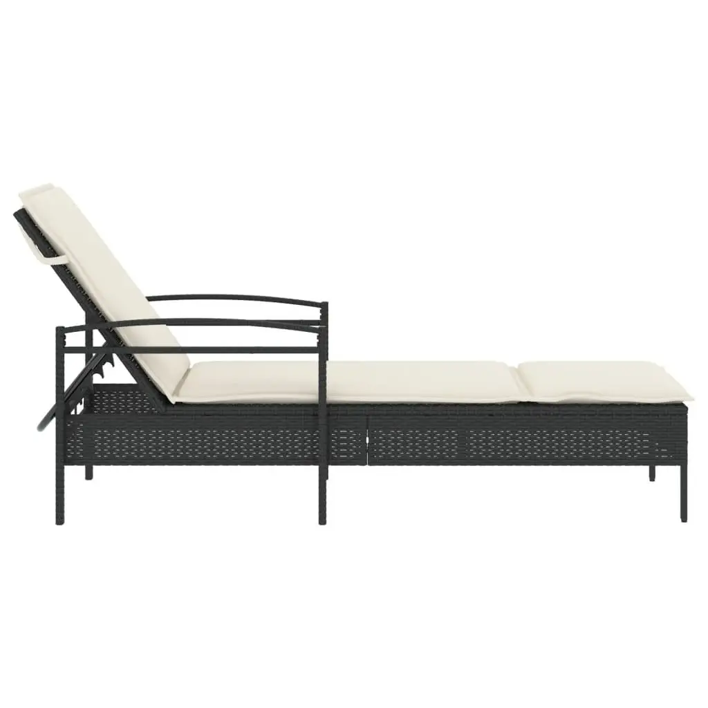 Sun Lounger Black Outdoor Reclining Chair Adjustable Backrest with Cushion