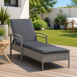 Sun Lounger Outdoor Furniture Adjustable Backrest Rattan Garden Lounge Chair