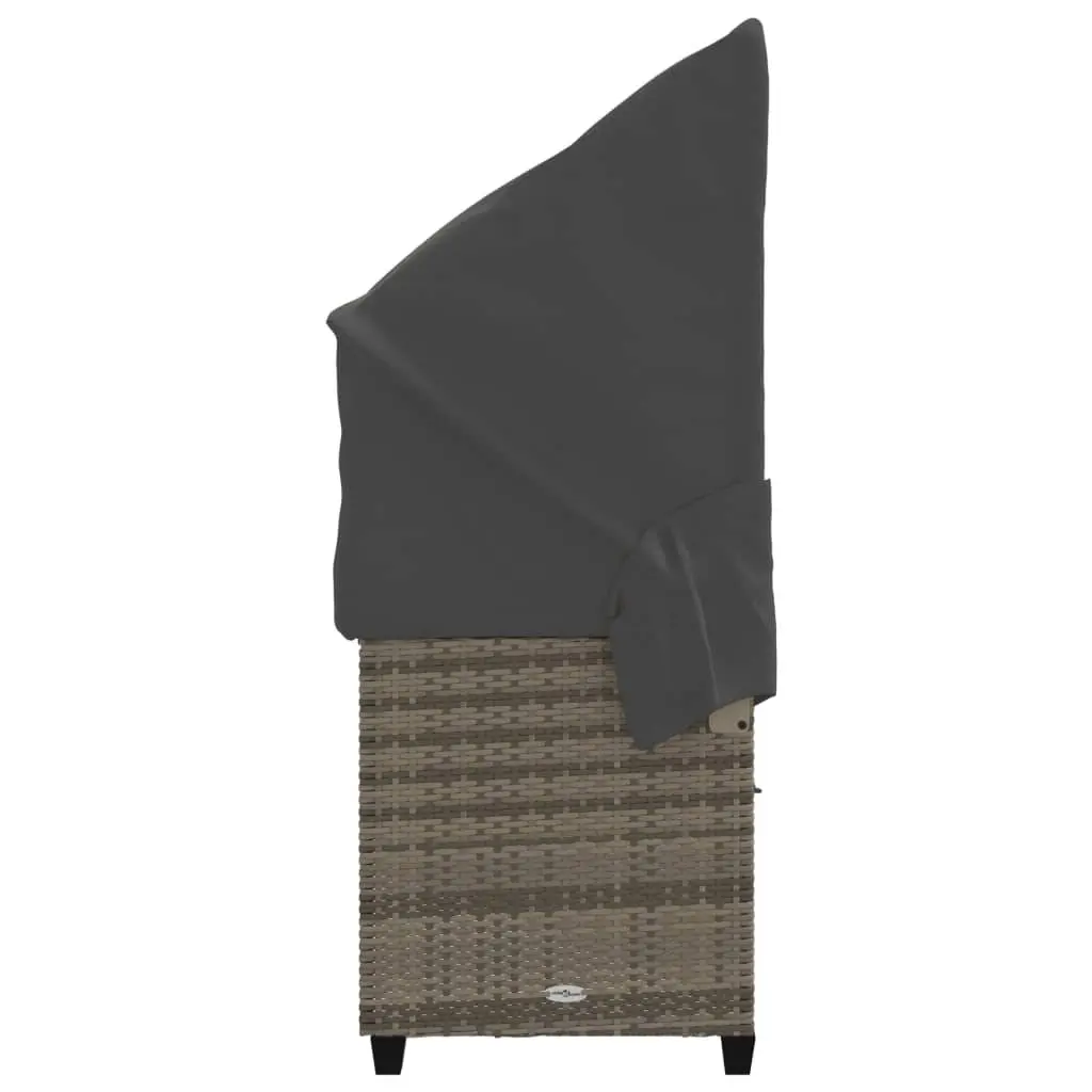 Sun Lounger with Retractable Canopy Cushions Grey Poly Rattan Outdoor Furniture