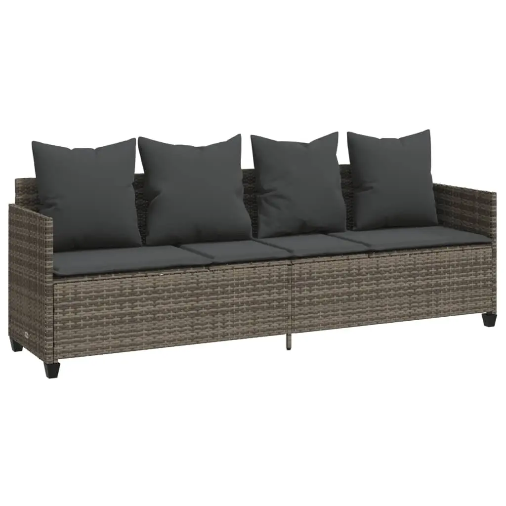 Sun Lounger Grey Adjustable Backrest Footrest PE Rattan with Cushions