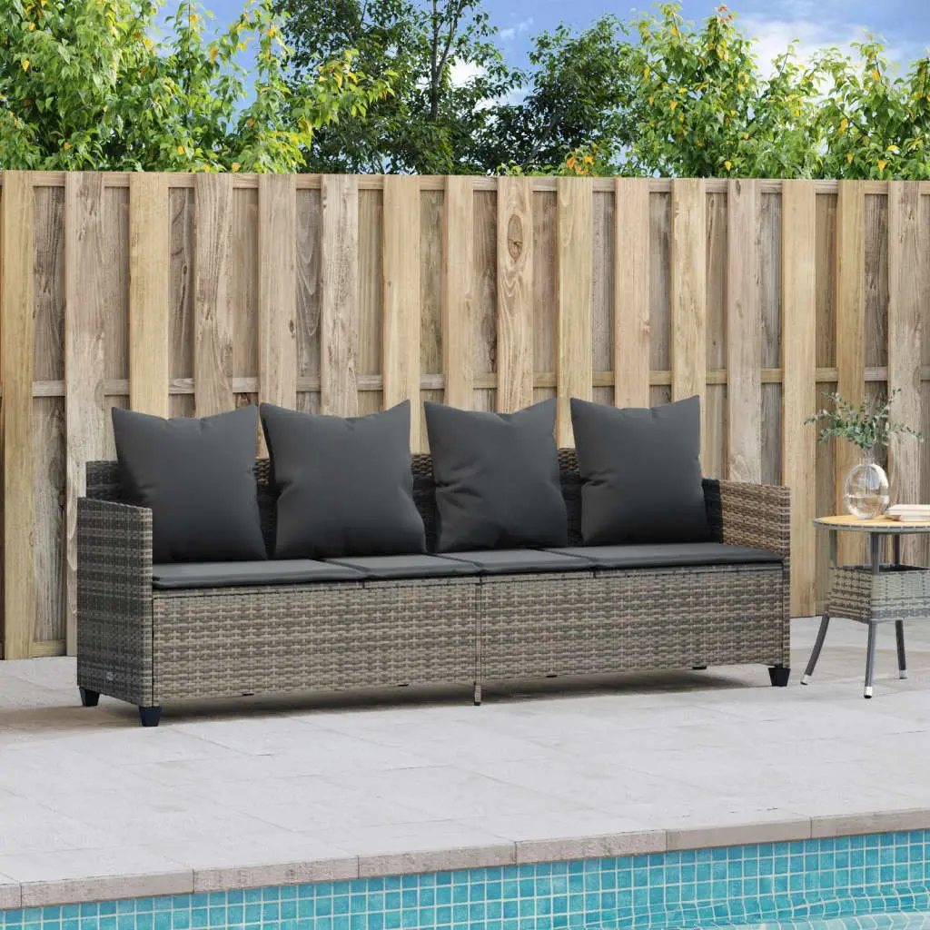 Sun Lounger Grey Adjustable Backrest Footrest PE Rattan with Cushions