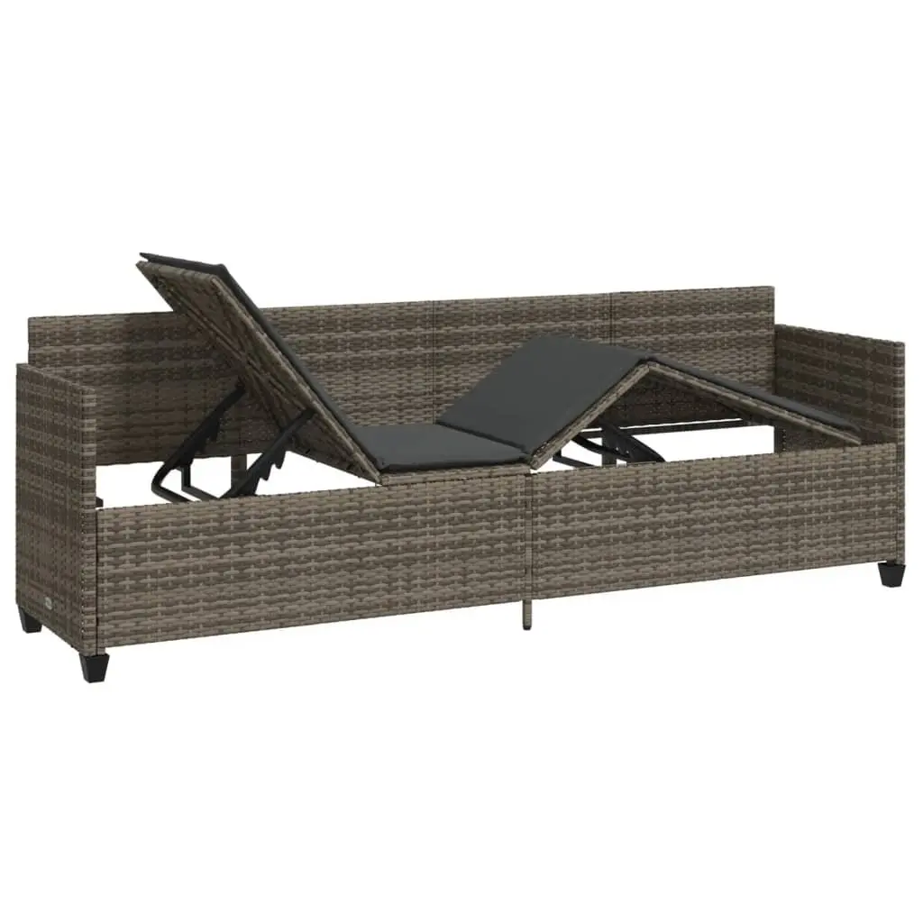 Sun Lounger Grey Adjustable Backrest Footrest PE Rattan with Cushions