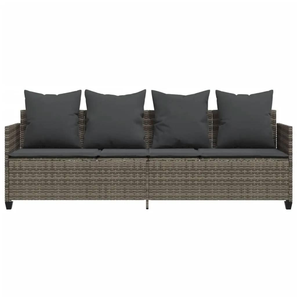 Sun Lounger Grey Adjustable Backrest Footrest PE Rattan with Cushions