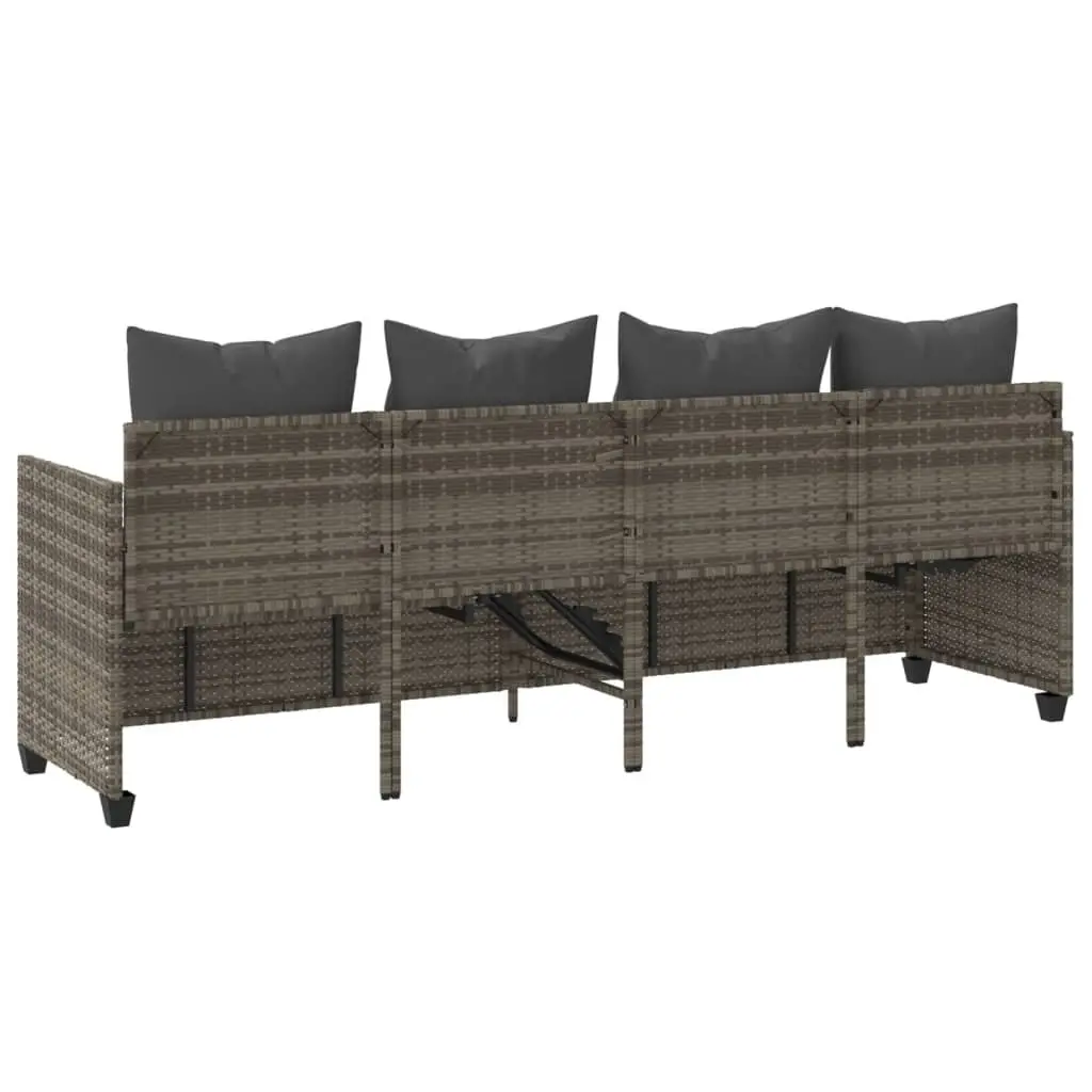 Sun Lounger Grey Adjustable Backrest Footrest PE Rattan with Cushions