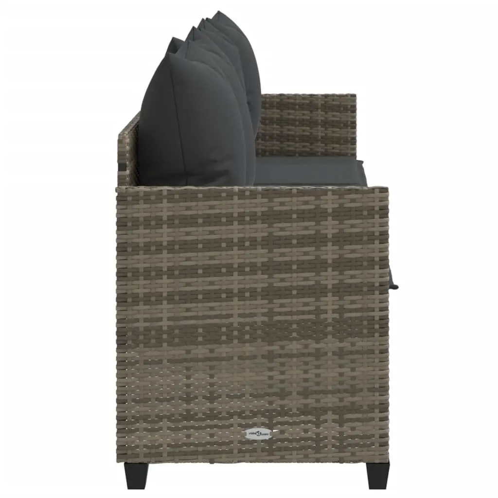 Sun Lounger Grey Adjustable Backrest Footrest PE Rattan with Cushions