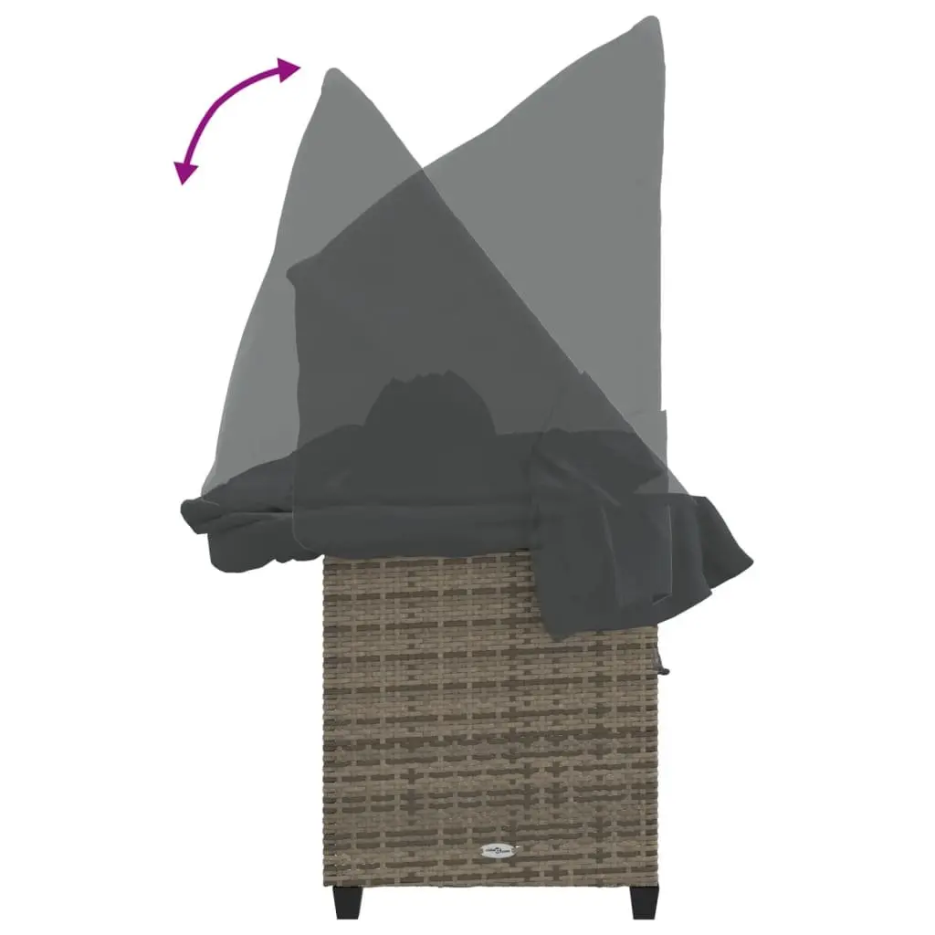Sun Lounger with Retractable Canopy Adjustable Backrest Footrest Grey Rattan