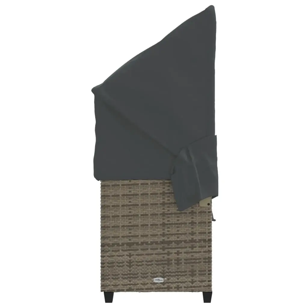 Sun Lounger with Retractable Canopy Adjustable Backrest Footrest Grey Rattan