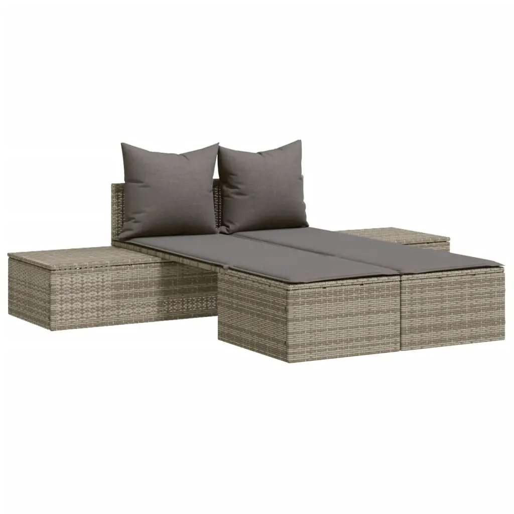Double Sun Lounger Outdoor Garden Furniture Grey Rattan Modular Relaxation