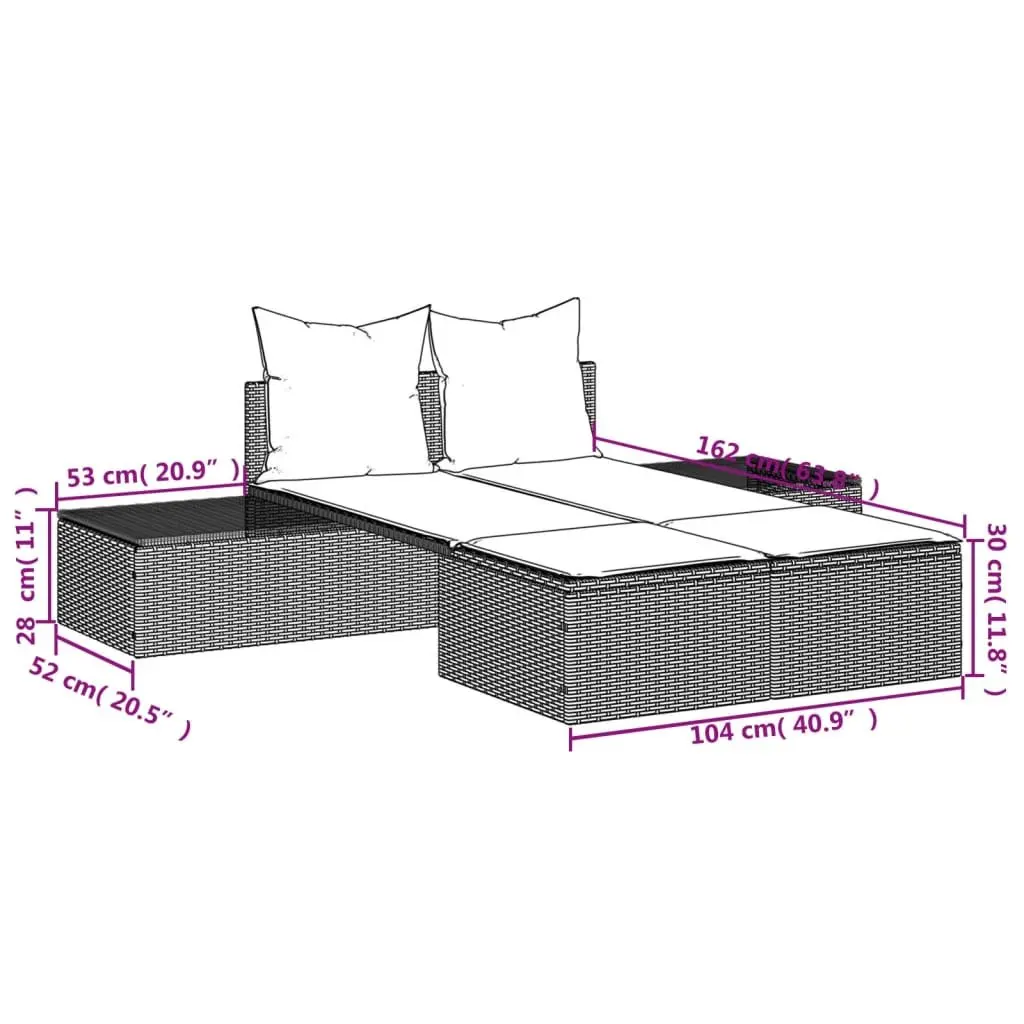 Double Sun Lounger Outdoor Garden Furniture Grey Rattan Modular Relaxation