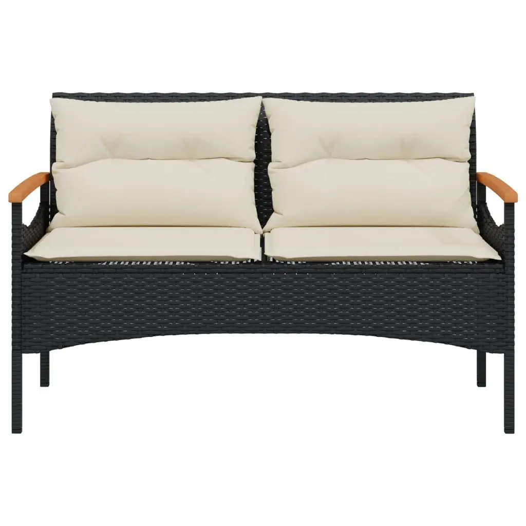 Garden Bench Black PE Rattan with Cushions Outdoor Seating