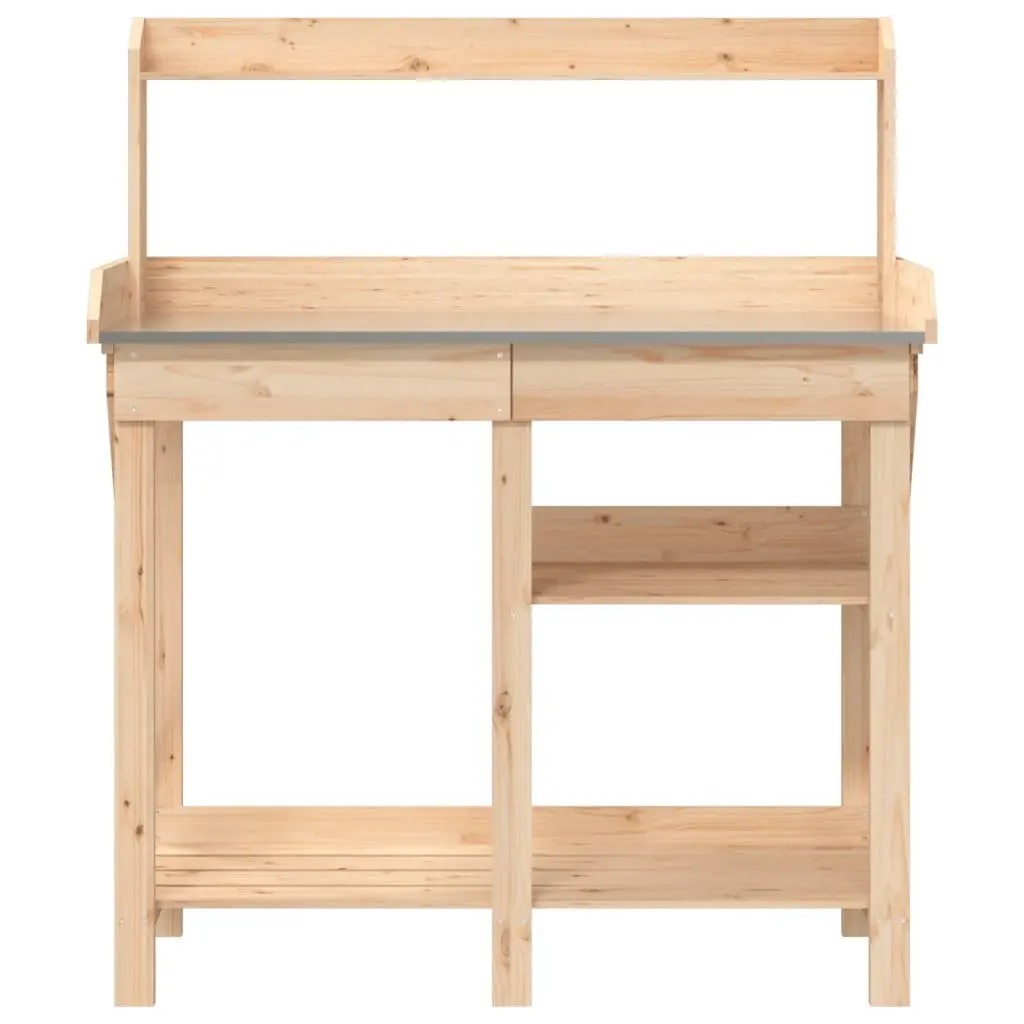 Potting Bench Brown Solid Wood Garden Plant Stand with Open Shelves Drawer and Slat Bottom Shelf