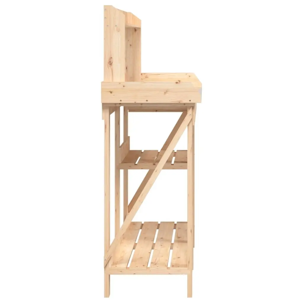 Potting Bench Brown Solid Wood Garden Plant Stand with Open Shelves Drawer and Slat Bottom Shelf