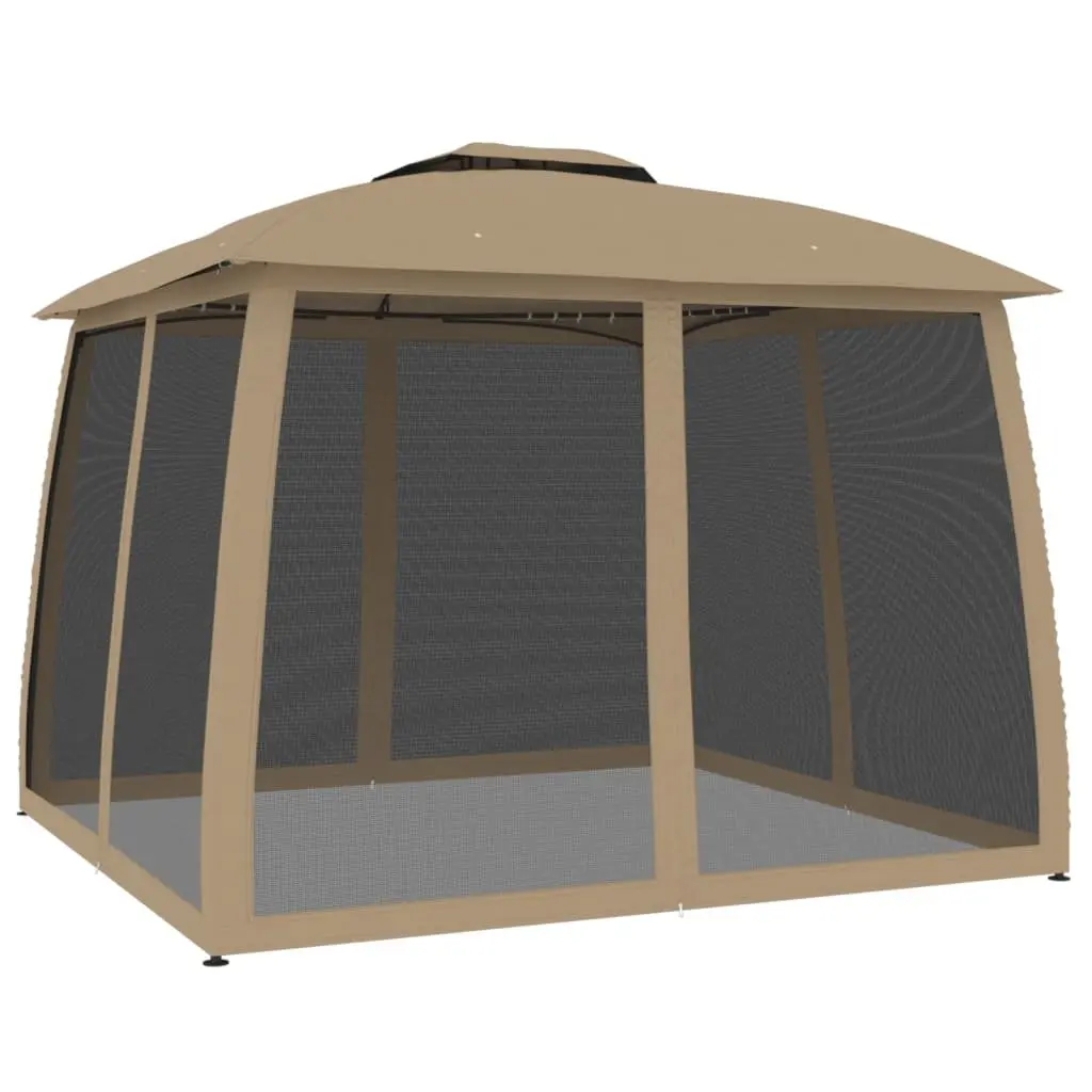 Gazebo Taupe 2.93m Double Roof Mesh Walls Outdoor Canopy Tent Garden Patio Shelter