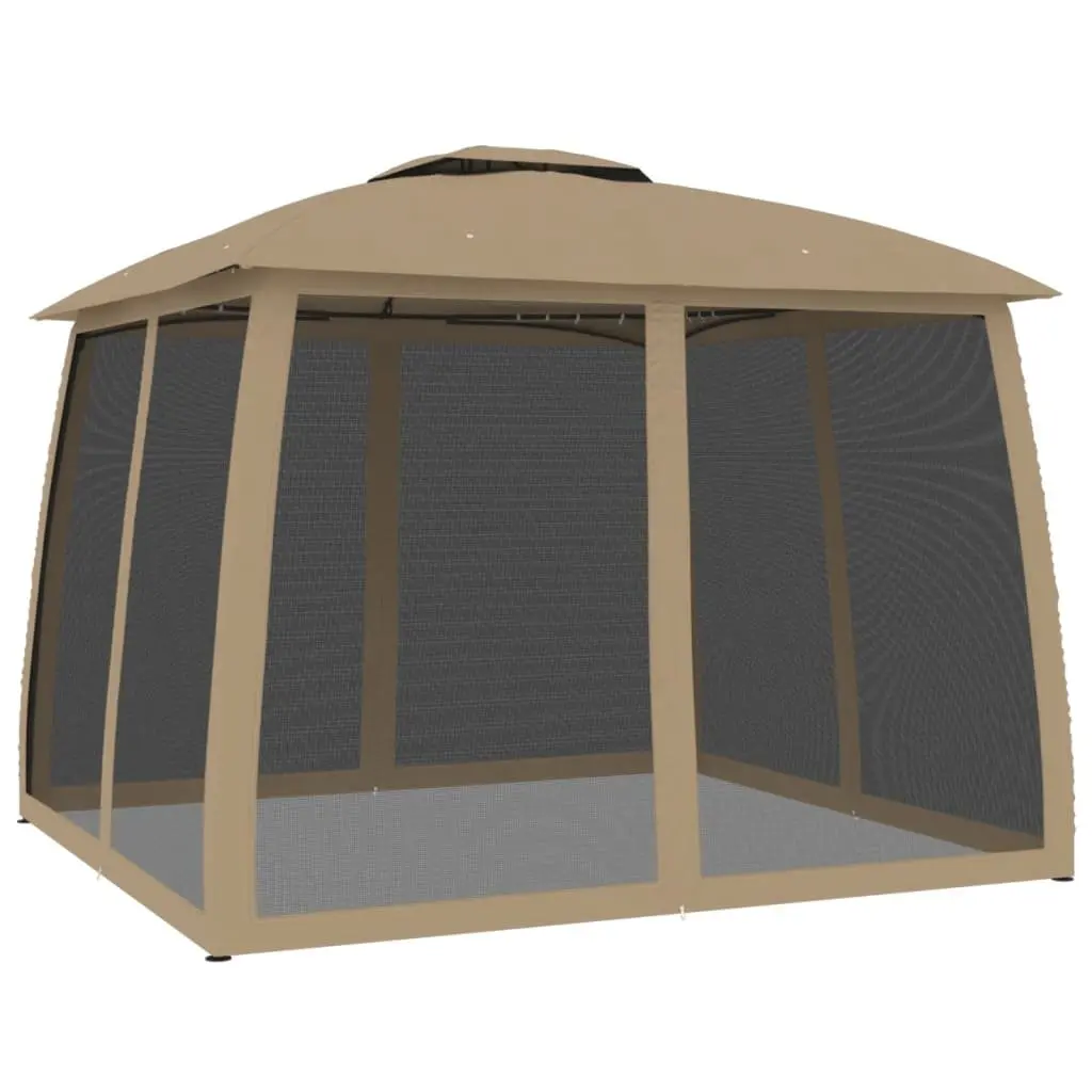 Gazebo Taupe 2.93m Double Roof Mesh Walls Outdoor Canopy Tent Garden Patio Shelter