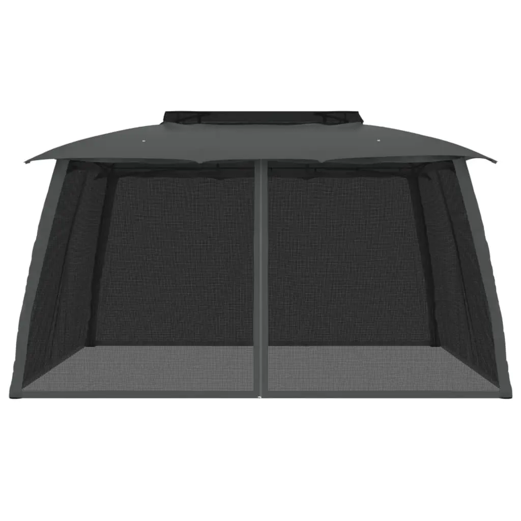Gazebo Anthracite 3.93x2.93m Double Roof Mesh Walls Outdoor Garden Canopy Shelter