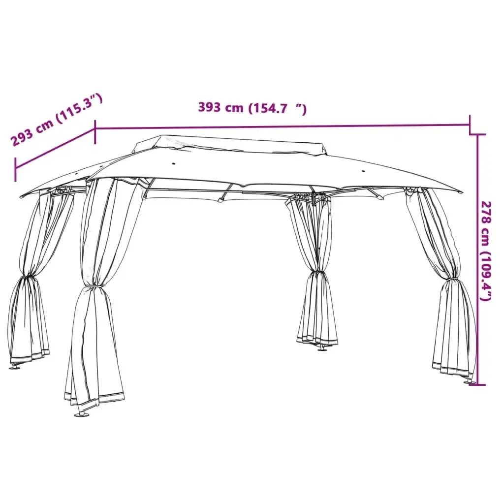Gazebo Anthracite 3.93x2.93m Double Roof Mesh Walls Outdoor Garden Canopy Shelter