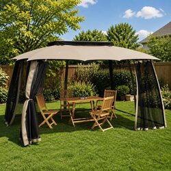 Compact Double Roof Outdoor Gazebo with Mesh Walls