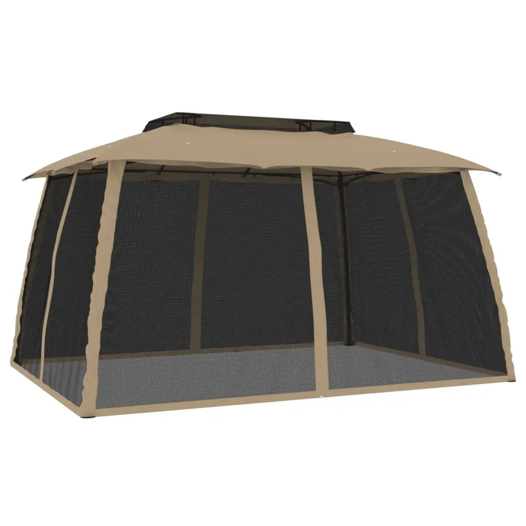 Gazebo Taupe 3.93x2.93m Double Roof Mesh Walls Outdoor Steel Frame