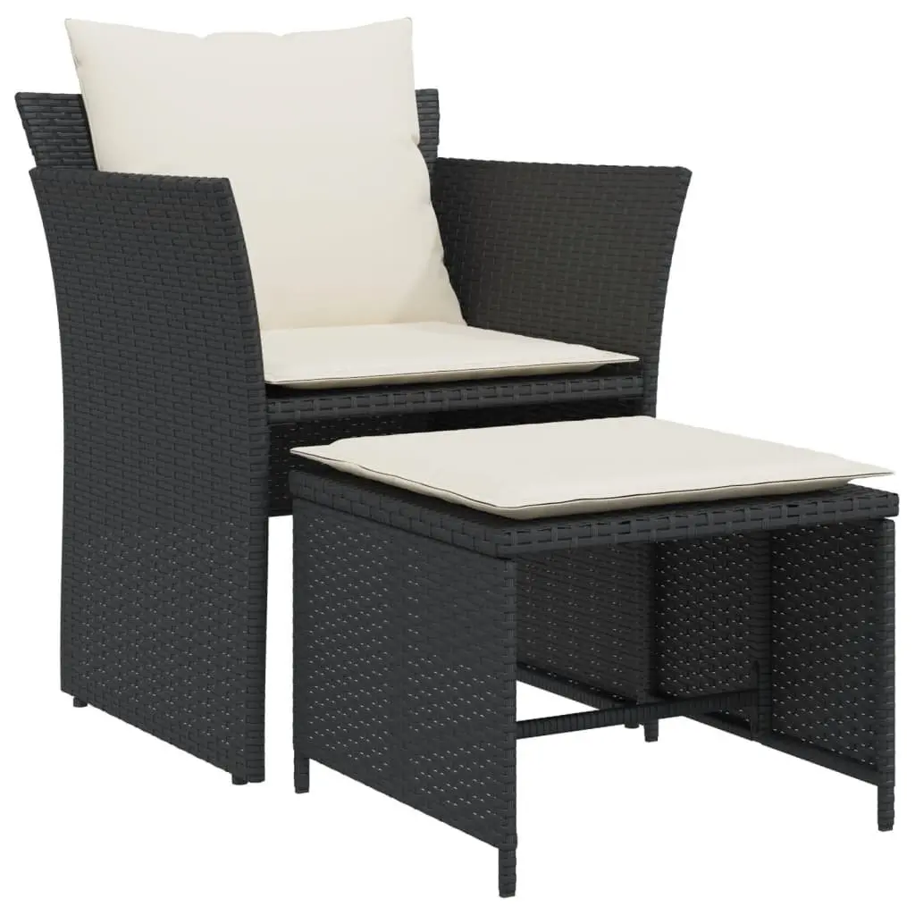 Garden Chair with Footstool Black Poly Rattan Outdoor Armchair Patio Seat