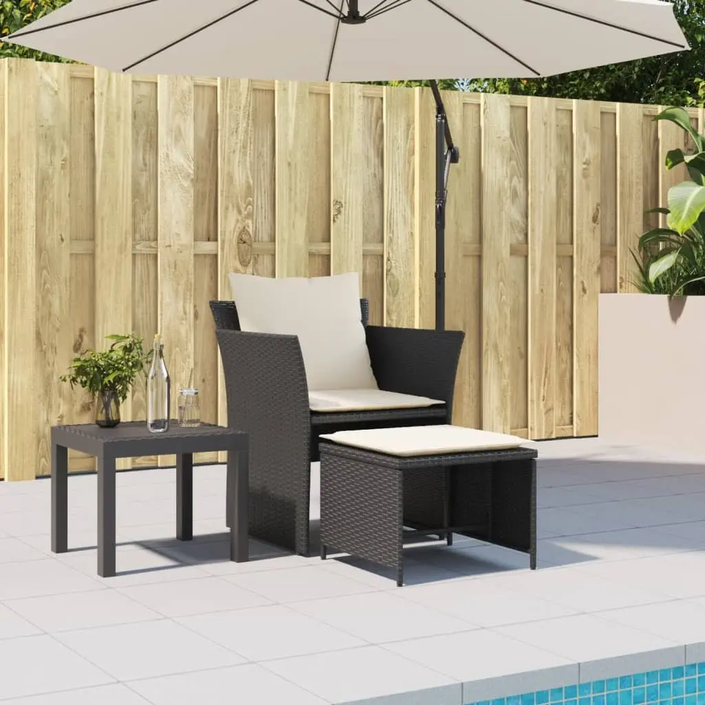 Garden Chair with Footstool Black Poly Rattan Outdoor Armchair Patio Seat