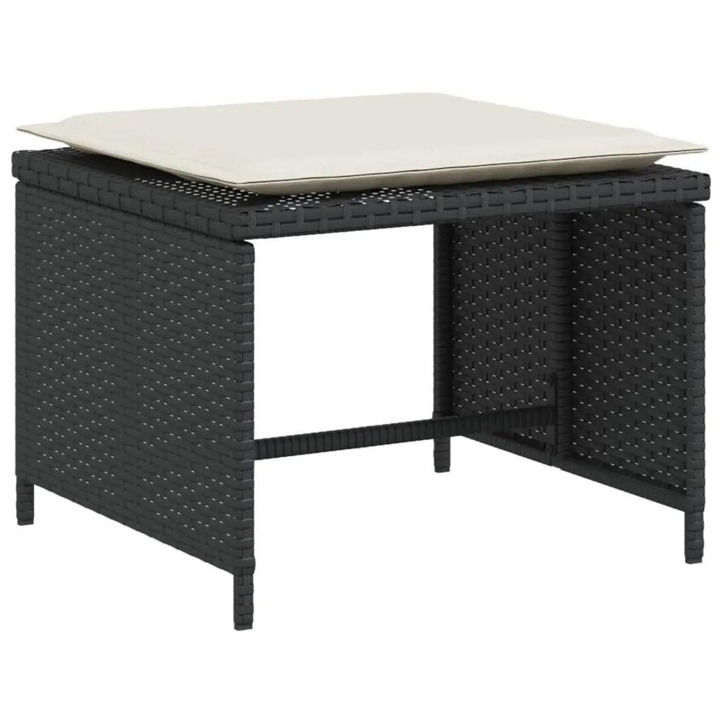 Garden Chair with Footstool Black Poly Rattan Outdoor Armchair Patio Seat