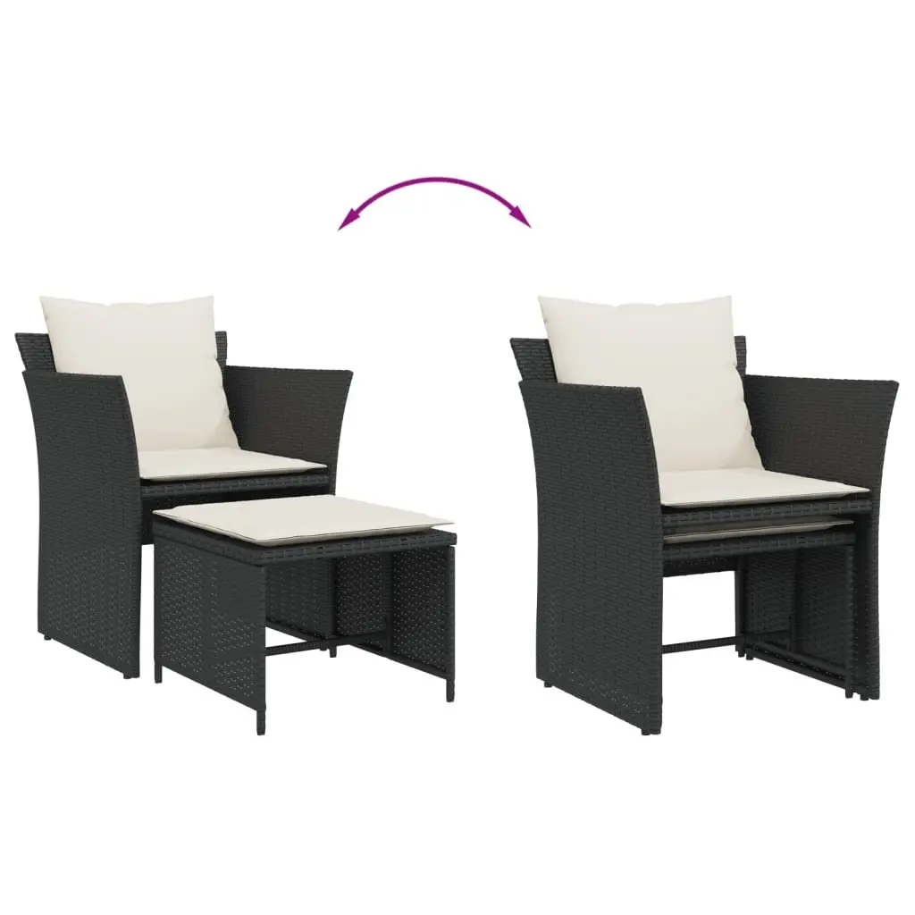 Garden Chair with Footstool Black Poly Rattan Outdoor Armchair Patio Seat