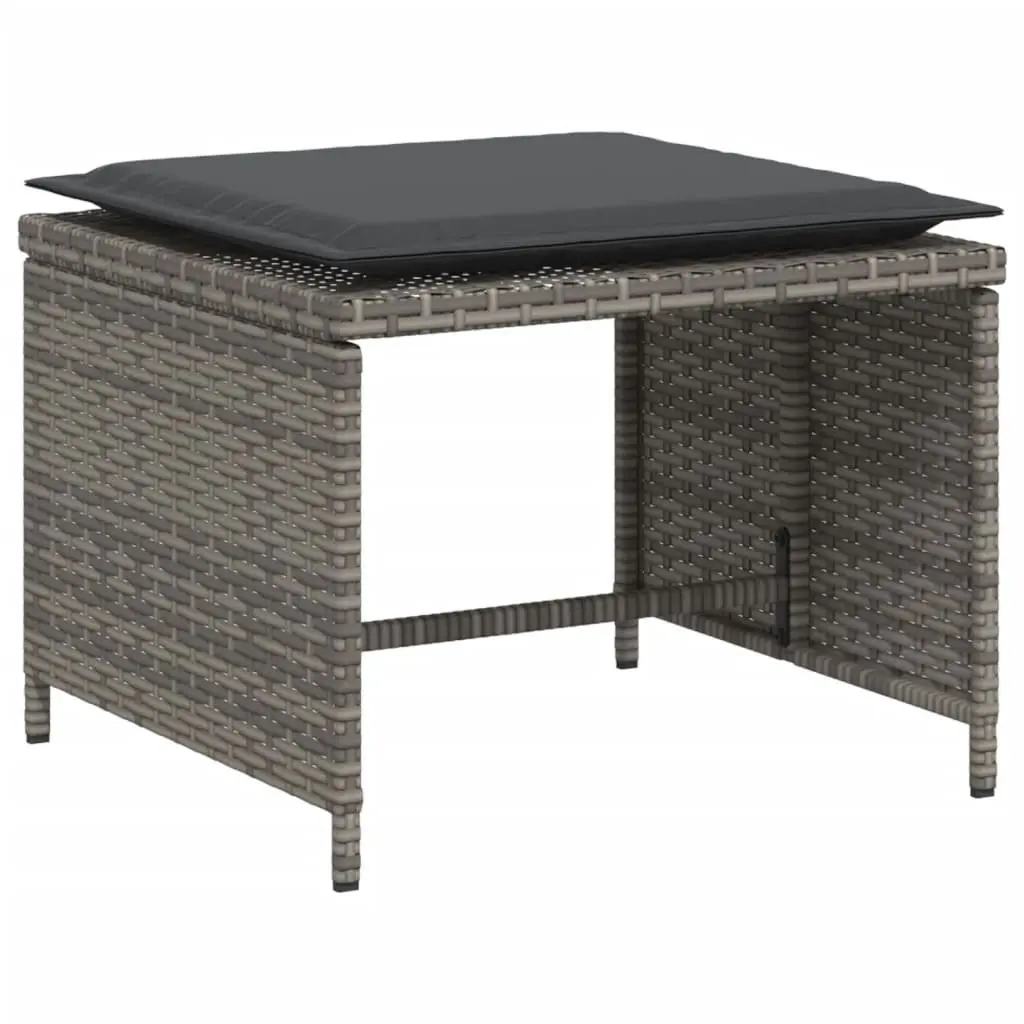 Garden Chair with Footstool Grey Poly Rattan Outdoor Armchair Patio Seat