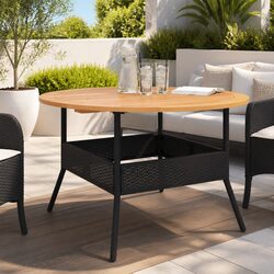 Garden Table Outdoor Furniture PE Rattan Black Round Patio Dining Coffee Table