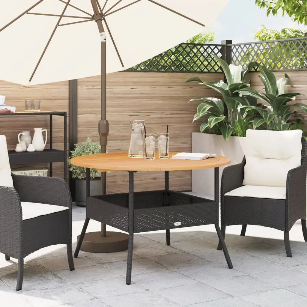 Garden Table Outdoor Furniture PE Rattan Black Round Patio Dining Coffee Table