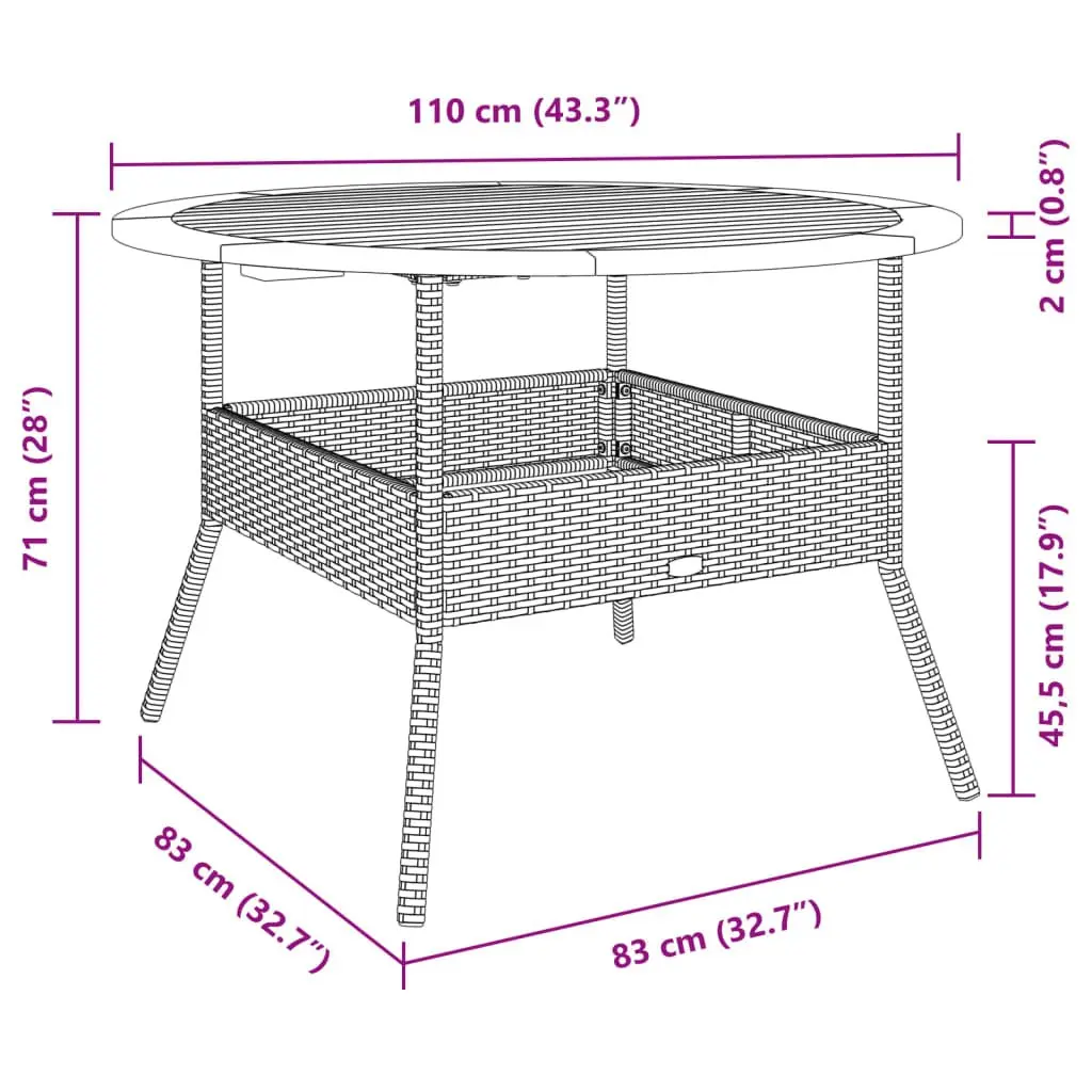 Garden Table Outdoor Furniture PE Rattan Black Round Patio Dining Coffee Table